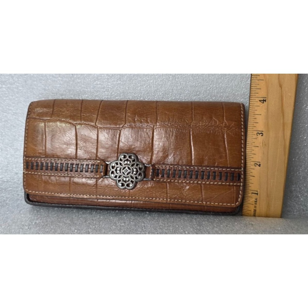 Brighton Brown Croc Leather Checkbook Credit Card ID Cover Wallet - Picture 3 of 10